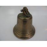 A brass bell, height 21cm, diameter 20cm.