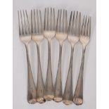A set of four Old English pattern Victorian silver table forks and two similar earlier forks, 11.