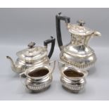 A silver plated Lonsdale four piece tea service, with ebonised handles and finials,