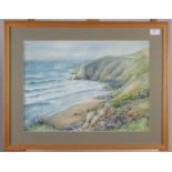 A coastal scene watercolour, signed A.H.J.