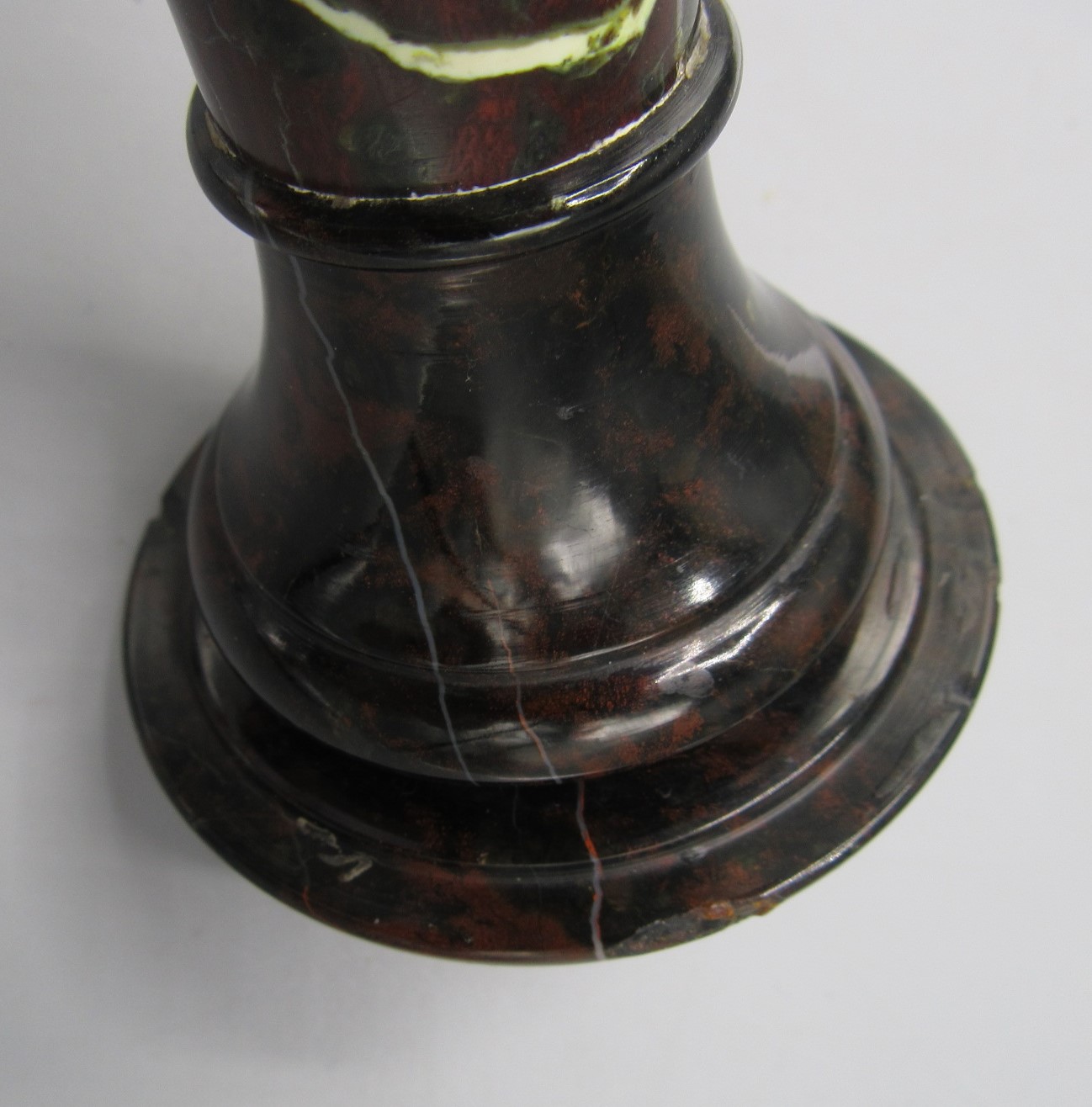 A Cornish serpentine candlestick, with a baluster stem on a circular plinth base, height 22cm, - Image 3 of 7