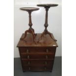 A mahogany chest of drawers, 19th century, with two deep drawers on bracket feet, height 69.