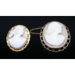Two gold mounted cameo brooches.