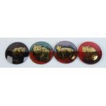 Four unmounted verre églomisé discs by Frances Federer each showing a cat,