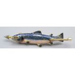 A good gold enamelled salmon brooch shot through by a spear on the end of which a pearl,