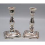 A pair of silver plated candlesticks, 19th century, height 17.5cm.