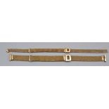 A 9ct gold mesh ladies watch strap , 5.8g, together with a similar gilt strap.