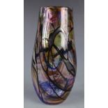 A Norman Stuart Clarke tall vase, with coloured swirl decoration, signed and dated 22.11.