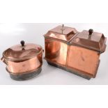 A copper twin section bain marie, early 20th century, height 27cm, width 37.5cm, depth 21.