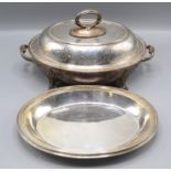 A silver plated entree dish with cover and liner, height 17cm, length 34cm, width 23cm,