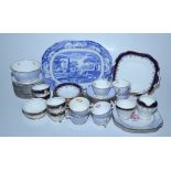 A Copelands Spode part tea service, an Aynsley part service and a Spode blue and white meat dish.