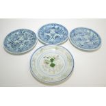 Three Chinese celadon plates, diameter 19cm and another plate with a red character mark,