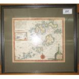 A hand coloured engraved map of the Isles of Scilly, size of map 18.8 x 22.2cm.