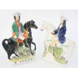 Two Victorian Staffordshire pottery figures of Tom King and Dick Turpin, each on horseback,