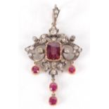 A good, possibly Georgian, ruby and diamond set pendant in Baroque style,