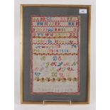 A needlework and woolwork alphabet sampler, 19th century, inscribed 'Mary Jane Bishop,