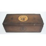 A walnut work box, 19th century, the hinged lid decorated with Dutch children wearing clogs,
