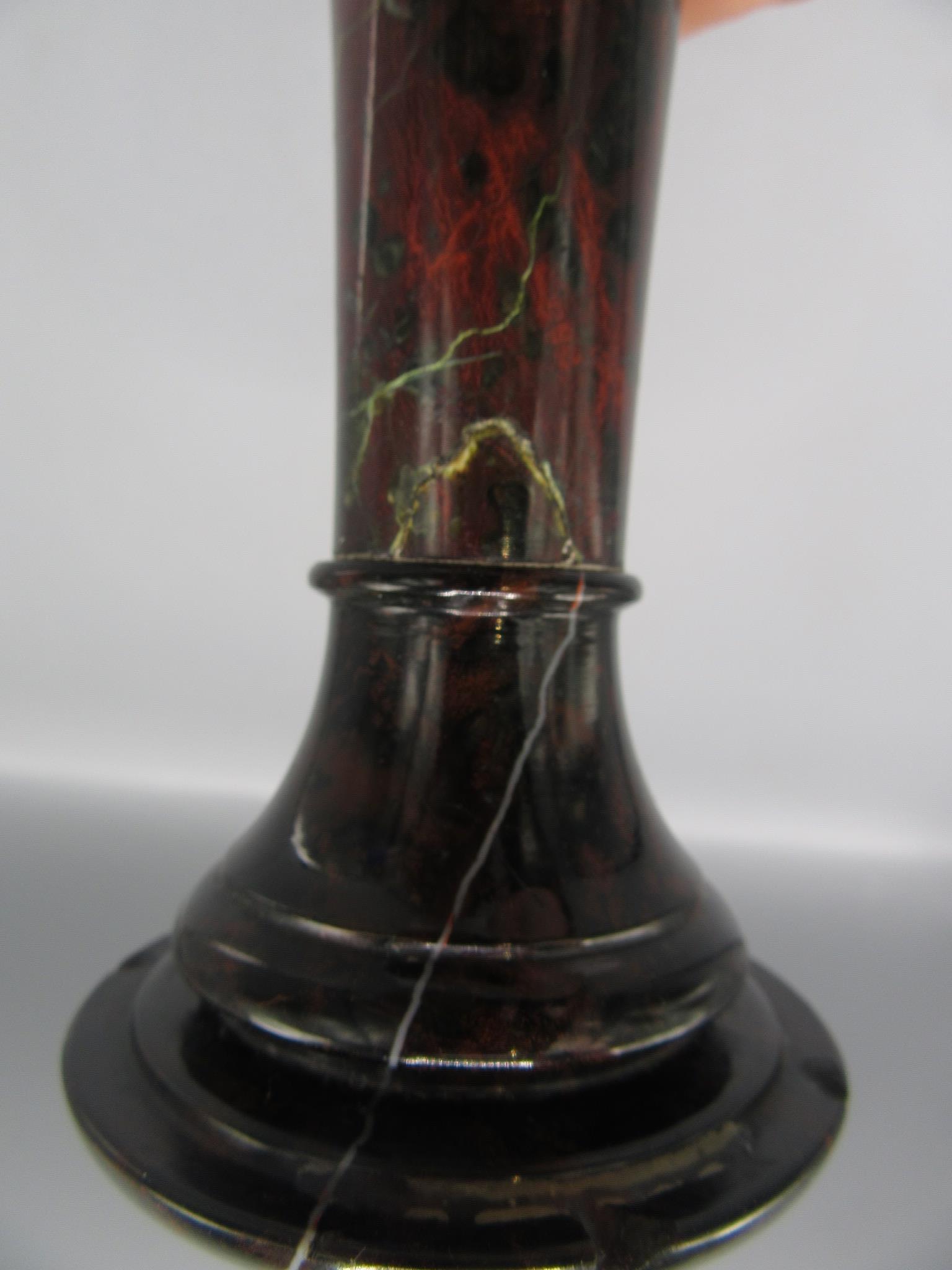 A Cornish serpentine candlestick, with a baluster stem on a circular plinth base, height 22cm, - Image 6 of 7