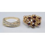 Two 9ct gold stone set rings, 8g.