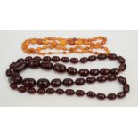 A butterscotch amber necklace 15g, and a 'cherry amber' necklace 116g.