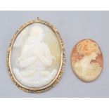 A low purity gold mounted cameo brooch and a 20th century unmounted cameo.