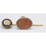 An Italian micro mosaic stick pin, together with a gold seal.