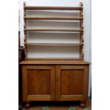 An elm side cabinet, with a pair of mahogany panelled doors,