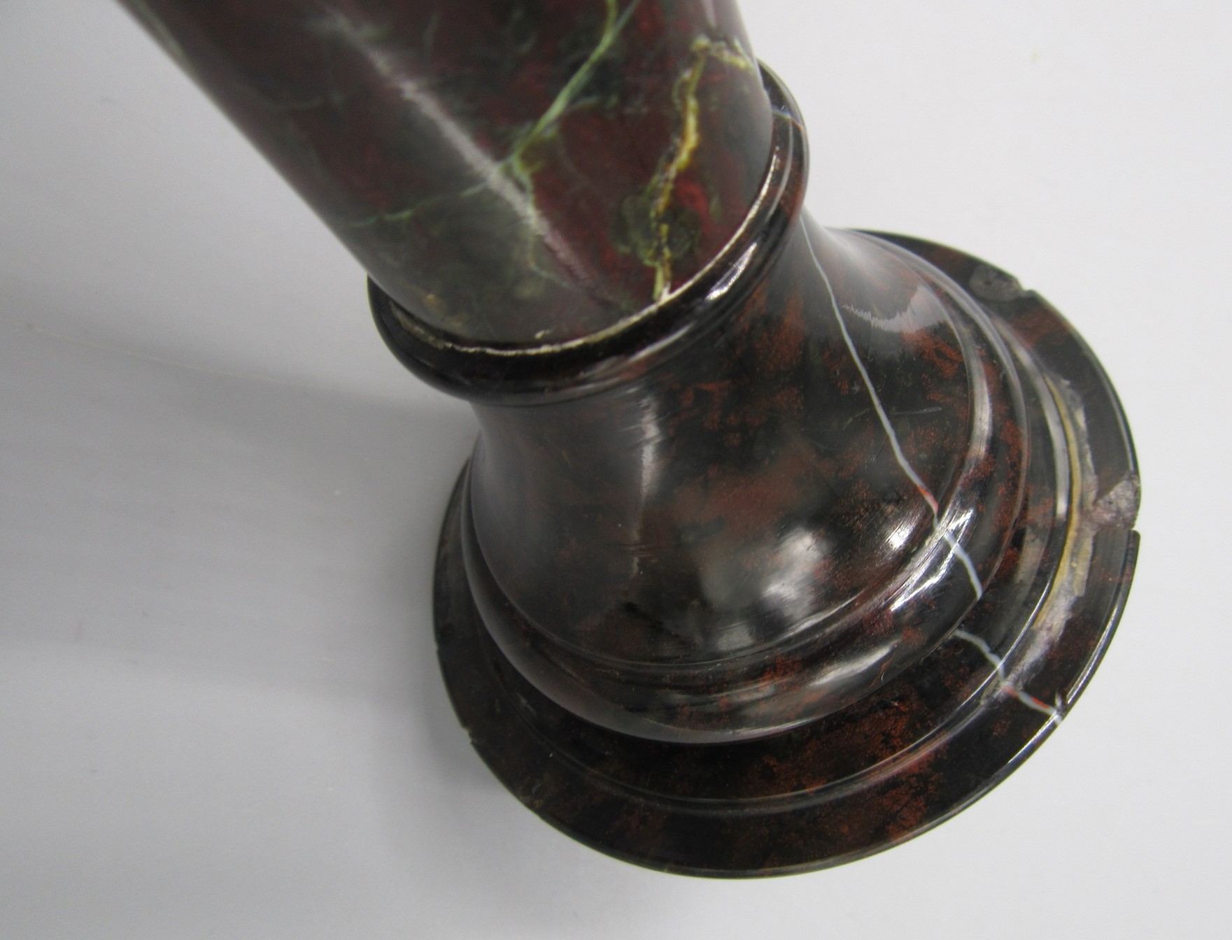 A Cornish serpentine candlestick, with a baluster stem on a circular plinth base, height 22cm, - Image 2 of 7