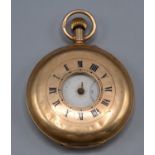 A 12ct gold cased half hunter keyless pocket watch with London import mark.