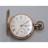 An Elgin National Watch Co engraved and engine turned 14ct gold full hunter cased keyless pocket