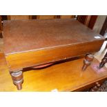 A Victorian mahogany bidet, with a later panelled top and painted metal liner, on turned supports,