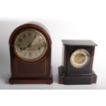 A inlaid mahogany mantle clock, early 20th century, height 33cm,