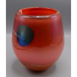 A Norman Stuart Clarke art glass vase, signed and dated 98, height 20cm, diameter 15cm.