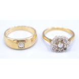 Two 18ct gold and diamond rings. Condition report: Both ring sizes L.