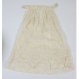 A cream silk and embroidered christening gown, length 76.5cm.