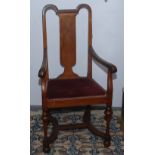 A oak inlaid open armchair, early 20th century,