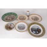 Six items of prattware pottery, including a comport and a plate entitled 'Chatsworth',