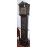 A carved stained oak longcase clock with a square brass dial signed Bery Andrew, ST AUSTLE,