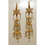 A pair of George III gold filigree and seed pearl earrings,