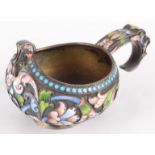 A Russian silver and cloisonne enamelled kovsh, makers initials MC,