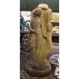 A composition garden statue of The Three Graces, on an octagonal base,