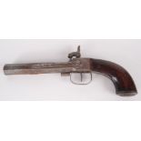 A percussion pistol, 19th century, with a 14cm octagonal barrel and mahogany stock,