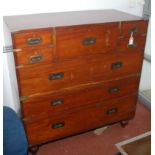 A good Army and Navy mahogany campaign chest, late 19th century, in two sections,
