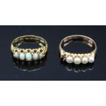 Two 18ct gold rings one set opals the other pearls, one pearl missing.