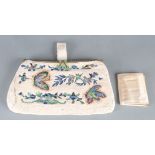 A silk and beadwork ladies evening clutch bag, decorated with a butterfly, birds and foliage,