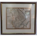 A hand coloured map of Lincolnshire by Robert Morden, 18th century, framed and glazed,
