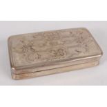 A 19th century continental silver snuff box, width 7.3 cm, weight 46 g.