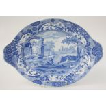 A Spode blue and white oval dish, impressed mark to underside, painted B to underside, 31 x 43.5cm.