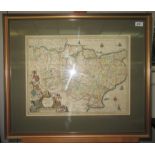 A hand coloured engraved map of Kent, size of map 39.2 x 51.3cm.