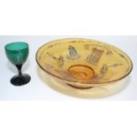 An amber glass bowl, inscribed 'The Dickens House Doughty Street,